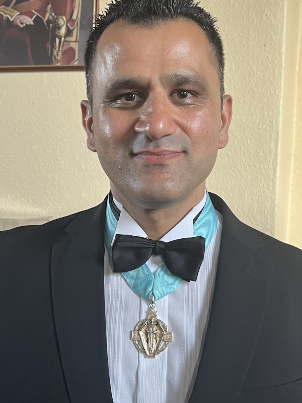 Mostafa Ahmadi-Khattir, WM of Abbey Lodge 2529 wearing the Lodge's Hall Stone Jewel